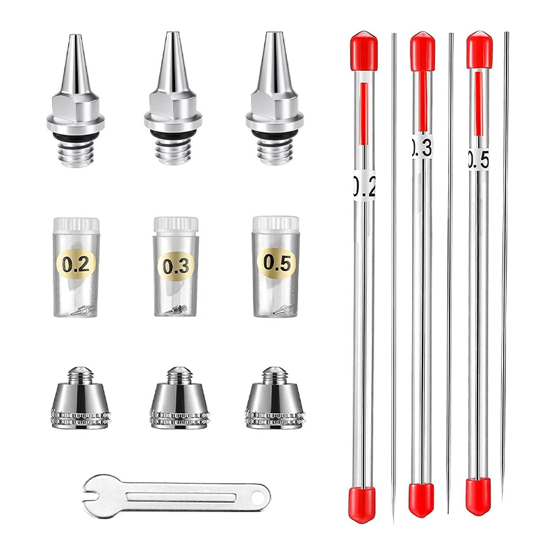Kit parti di sostituzione dell'aerografo da 10 pezzi con ugelli aerogrammi di aerografo da 0,2 mm, 0,3 mm e 0,5 mm