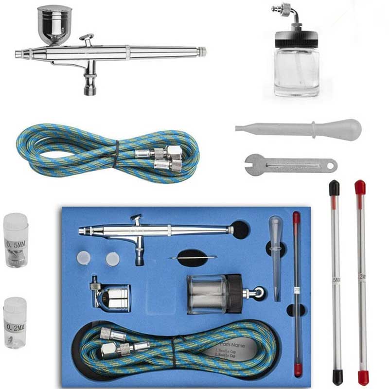 Kit di aerografo per alimenti laterali 134K 0,2 mm / 0,3 mm / 0,5 mm Air croro a doppia azione con tazza 7cc / 20cc per pistola a spruzzo di vernice per decorazioni per torte, pittura, modellazione, disegno, vernice per auto